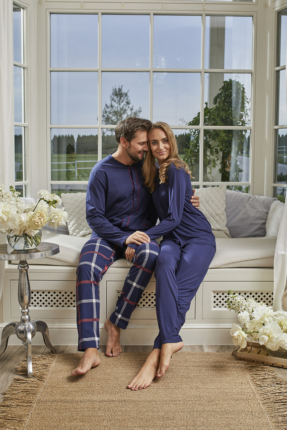 Song Dámské pyžamo s dlouhým rukávem a dlouhými kalhotami Italian Fashion - tmavě modré