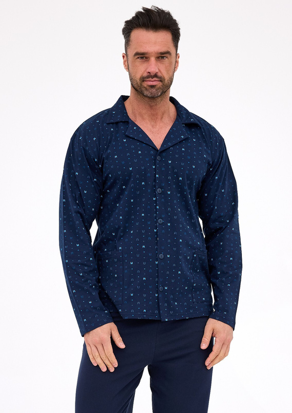 114/80 Pánské pyžamo Cornette | Otevřená přední část, 100% bavlna, límec a kapsy