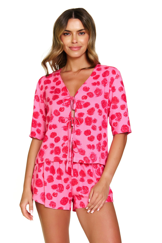 7362 Doctor Nap - dámské viskózové pyžamo, halenka s vázáním + šortky | 100% viskóza, polská výroba - růže