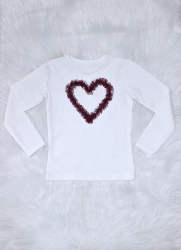 Mia Bambarillo vínově červená dívčí halenka s tylovým srdcem z bavlny v barvě ecru