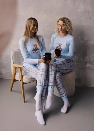 Katrin Dámské pyžamo s dlouhým rukávem, dlouhé kalhoty Italian Fashion - modrá/potisk