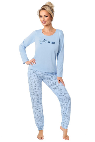 Dámské pyžamo Donna Star Long modré - bavlna, dlouhý rukáv, baleno v plastovém sáčku