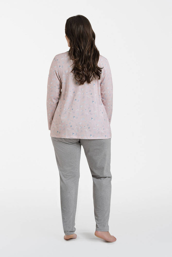 Simona Dámské pyžamo s dlouhým rukávem a dlouhé kalhoty Italian Fashion - potisk/melanžová barva
