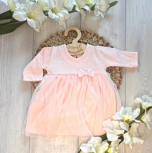 Kojenecké šaty-body Mamatti SB15903 tyl květy dlouhý rukáv