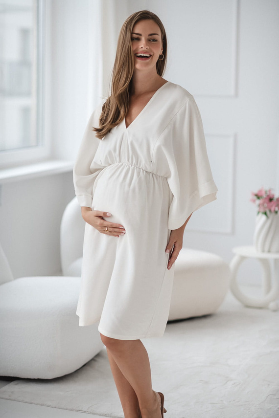 Mama Zen Milk&Love krémové těhotenské a kojící šaty - kimono se zipy, modal
