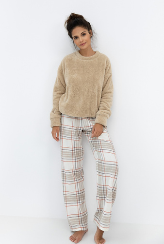Dámské pyžamo Joyce Sensis - teplé pyžamo s měkkým vrškem a kostkovanými kalhotami
