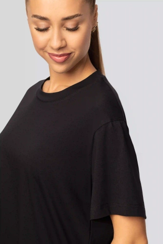 Dámské bavlněné tričko Urban black - krátký rukáv, klasický střih, módní s rozparky | Vysoce kvalitní materiál, pružnost