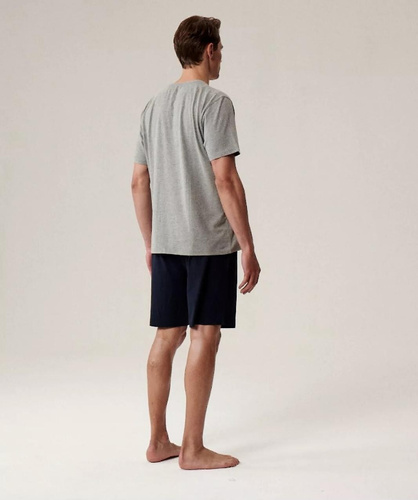 Pánské pyžamo NMP-396 - šedomodré a bavlněné, krátký rukáv, lehké a pohodlné na léto