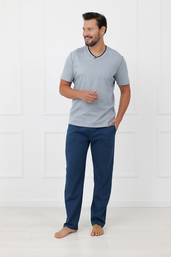 Pánská bavlněná pyžama Devon Italian Fashion dlouhé kalhoty melange