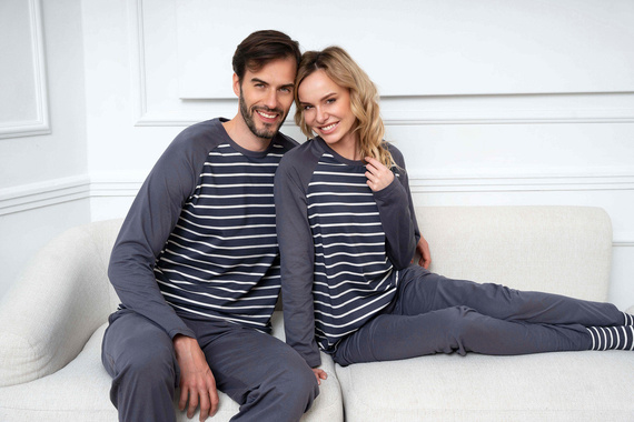 Lars Pánské pyžamo s dlouhým rukávem, dlouhé kalhoty Italian Fashion - grafitový/grafitový potisk