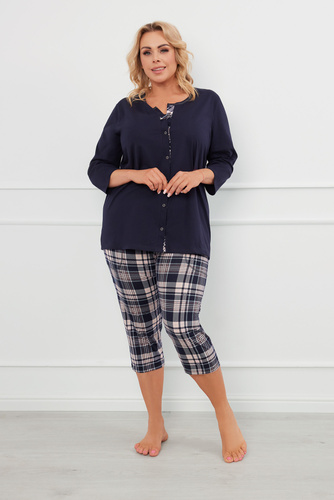 Dona Dámské pyžamo 3/4 rukávy, 3/4 kalhoty Italian Fashion - tmavě modrá/potisk