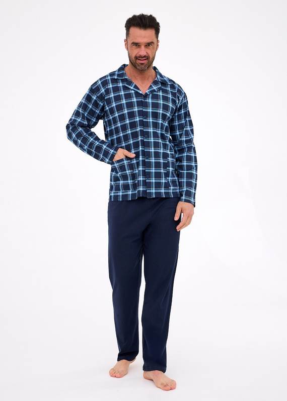 114/81 Pánské pyžamo Cornette | Otevřená přední část, 100% bavlna, límec a kapsy