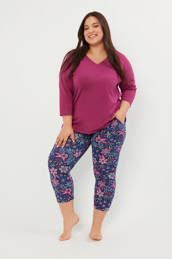 Folk Dámské pyžamo 3/4 rukávy, 7/8 kalhoty Italská móda - ostružina/potisk