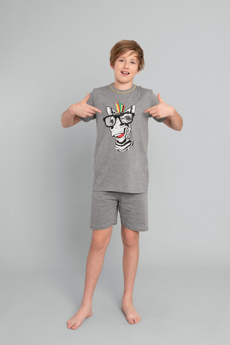 Chlapecké pyžamo Crazy Boys s krátkým rukávem, kalhoty Italian Fashion- medium melange