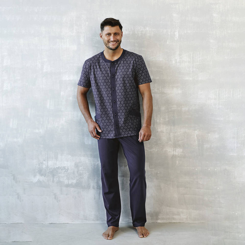 Ricardo Pánské pyžamo s krátkým rukávem a dlouhými kalhotami Italian Fashion - tmavě modré