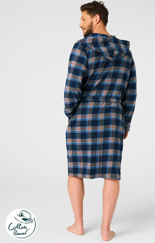 MGL 431 Pánský župan Key jeans - kostkovaný, měkký, šálový límec