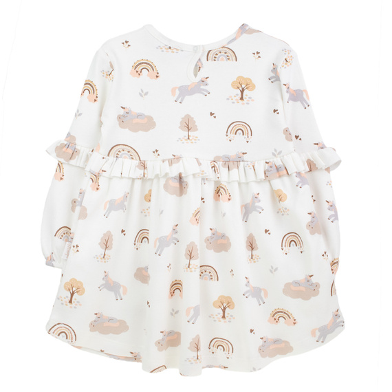 141970 Nicol šaty s dlouhým rukávem - krémová bavlna s jednorožci