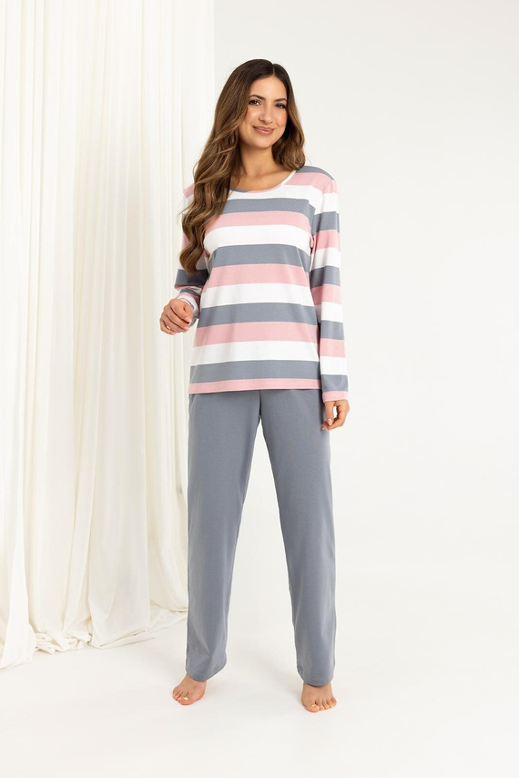 Dámské pyžamo 726 Regina šedé - bavlna, dlouhý rukáv, pohodlí a ženský styl pro chladné noci