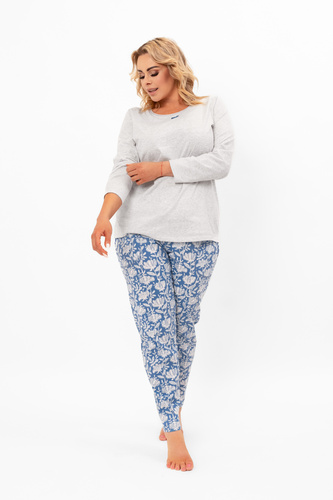 Dámské pyžamo Boma - dlouhý rukáv, dlouhé kalhoty, bavlna Italian Fashion - melanž/potisk