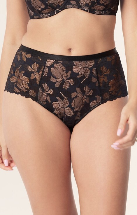 Hanna Mefemi Highwaist kalhotky - krajkové, béžová síťovina, elegantní
