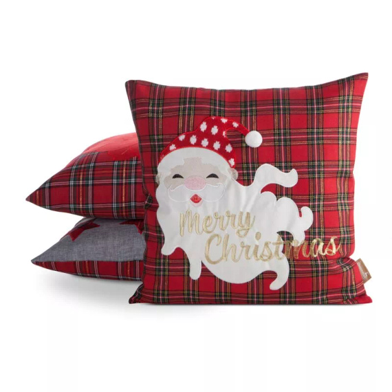 Chp 165 Eurofirany Vánoční povlak na polštář - červený kostkovaný se Santa Clausem a nápisem