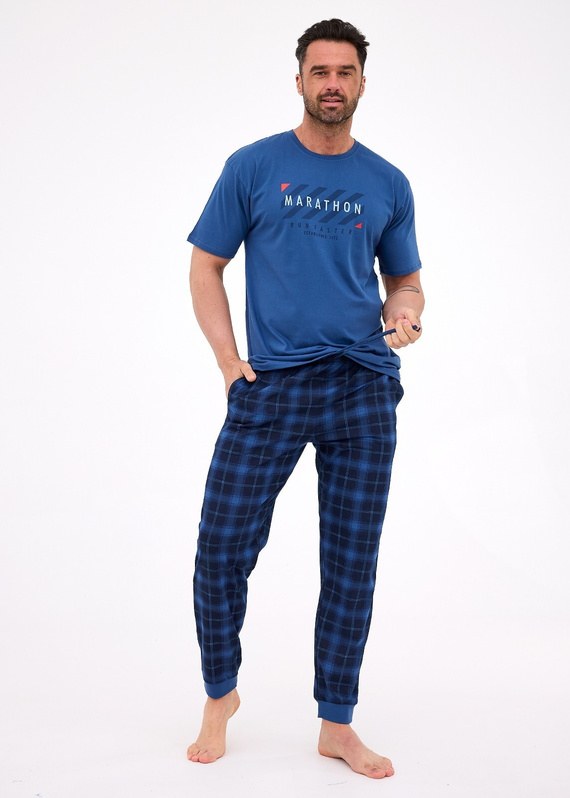 462/302 Marathon 2 Pánské bavlněné pyžamo Cornette tmavě modré - krátký rukáv, pohodlný komplet