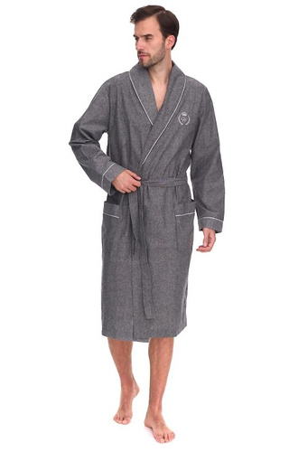 2532 Zeus Pánský župan L&L šedý - dlouhý, bavlna, melanž, klasický