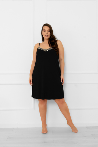 Noční košile Kongo Italian Fashion - černá, bez ramínek, leopardí potisk