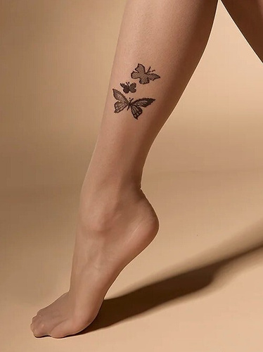 Dámské punčocháče 20 den Ailes Knittex – odolné s motivem motýlů a malým klinem naturel-nero