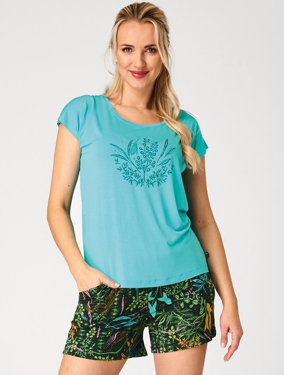 Key LNS 580 tyrkysové dámské letní pyžamo z viskózy s kapsami