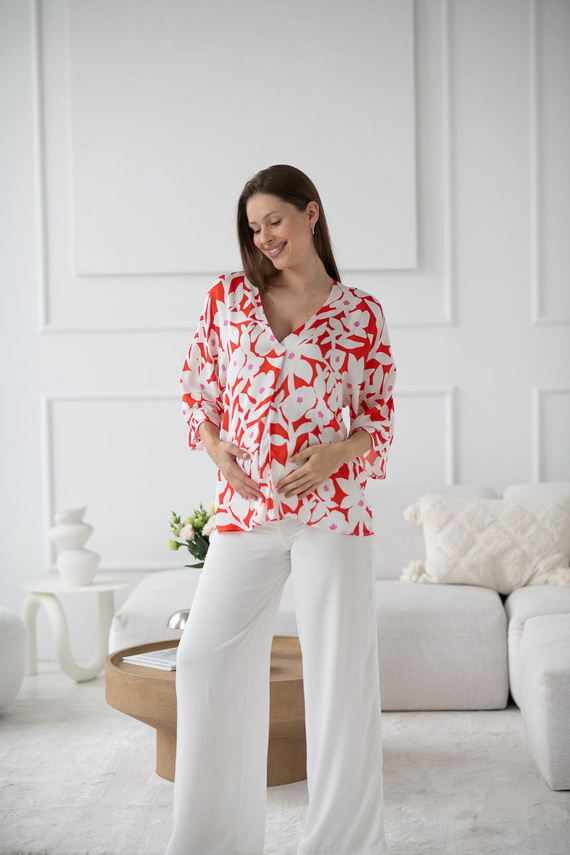 Těhotenská halenka Mamafullness Milk&Love s květinovým vzorem - viskóza, 3/4 rukáv, oversize