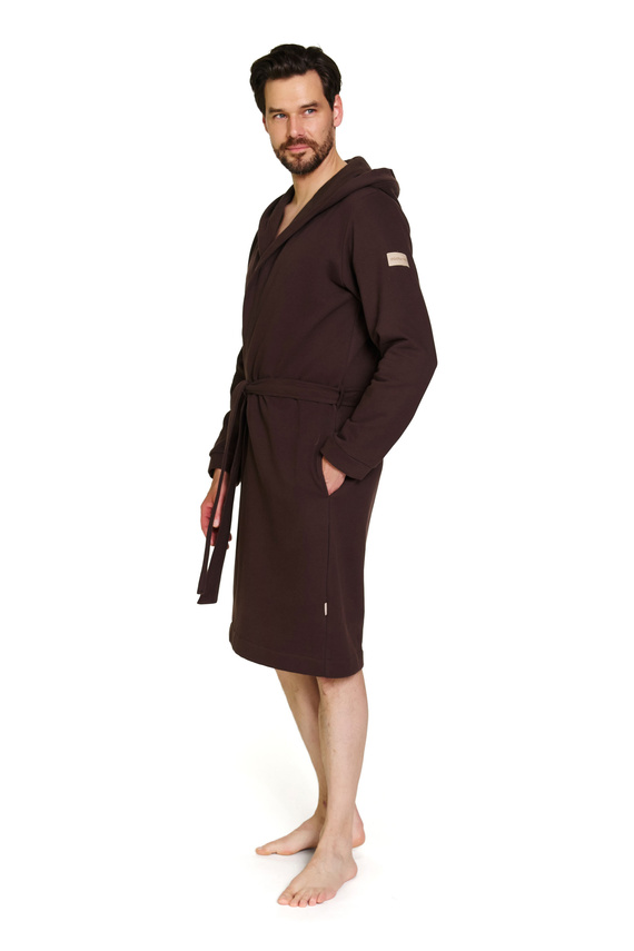 Doctor Nap 7332 - Pánský bavlněný župan s kapucí | 100% bavlna, polská výroba - hnědý