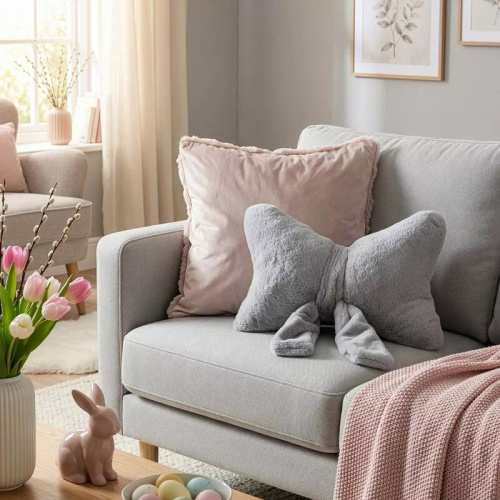 Eurofirany Wiosna 135 – dekorativní polštář 37x10x30 s mašlí silver 