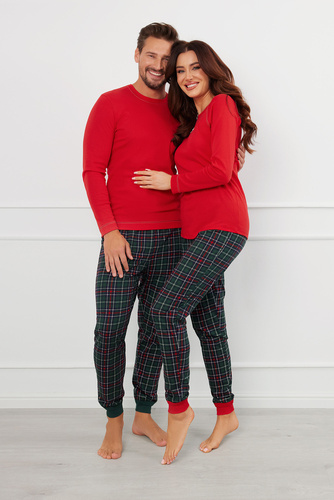 Foggia Dámské pyžamo s dlouhým rukávem a dlouhými kalhotami Italian Fashion - červená/potisk