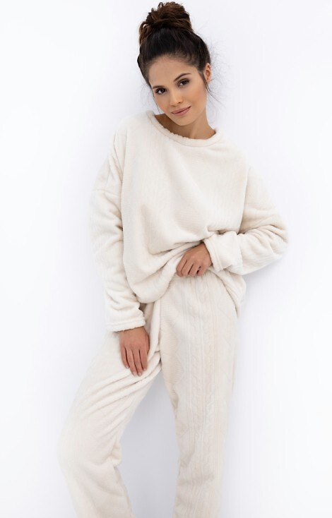 Dámské pyžamo Bridget Homewear Sensis - hřejivé, měkký úplet, barva ecru