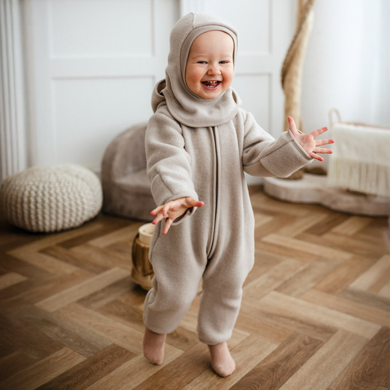 Dětský overal z merino vlny Eevi - béžový, měkký a prodyšný