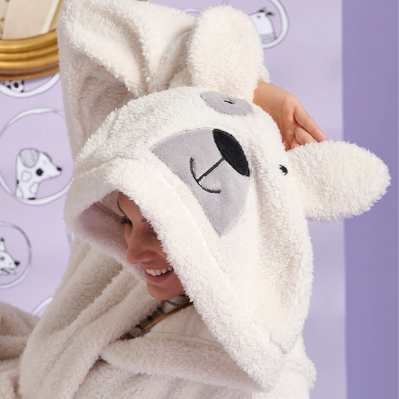 Igrid Dámský župan Sorbetto - bílý, huňatý s kapucí s medvídkem