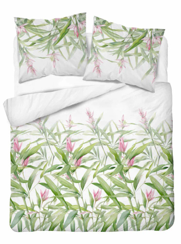4922 A Home Satin Pościel satynowa liście Detexpol biały