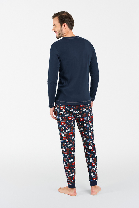 Rojas Pánské pyžamo s dlouhým rukávem, dlouhé kalhoty Italian Fashion - tmavě modrá/potisk