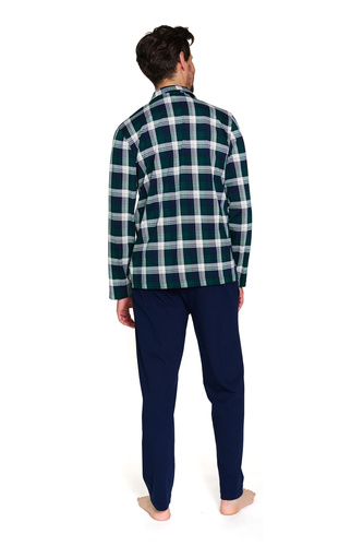 Doctor Nap 7367 - pánské bavlněné pyžamo s kostkovanou košilí | 100% bavlna, polská výroba - smaragdová barva