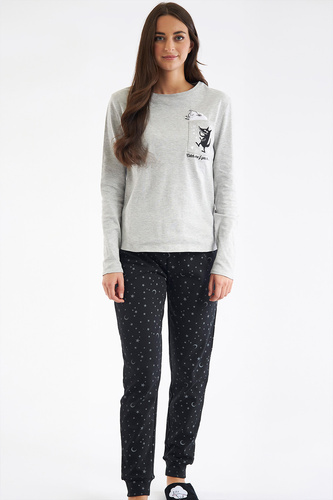 Shearly Dámské pyžamo Sorbetto grey - 100% bavlna, 3D aplikace, kalhoty se šňůrkou na stažení