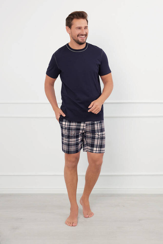 Edwin Pánské pyžamo s krátkým rukávem, šortky Italian Fashion - námořnická modř/potisk