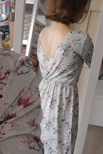 Sukienka ciążowa i do karmienia Two Ways LONG Milk&Love miętowa w magnolie i ptaki