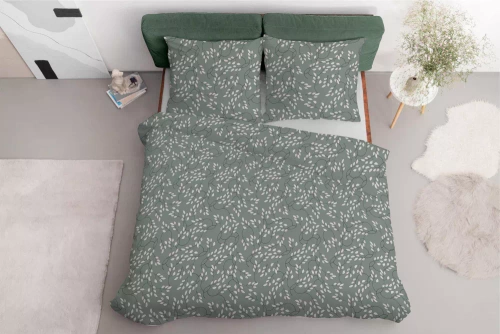 5217 A Pościel satynowa  liście drobne Detexpol szałwiowy