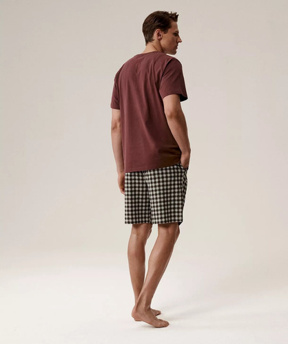 Pánské pyžamo NMP-397 - šedá vínová bavlna, krátký rukáv, lehké a pohodlné na léto