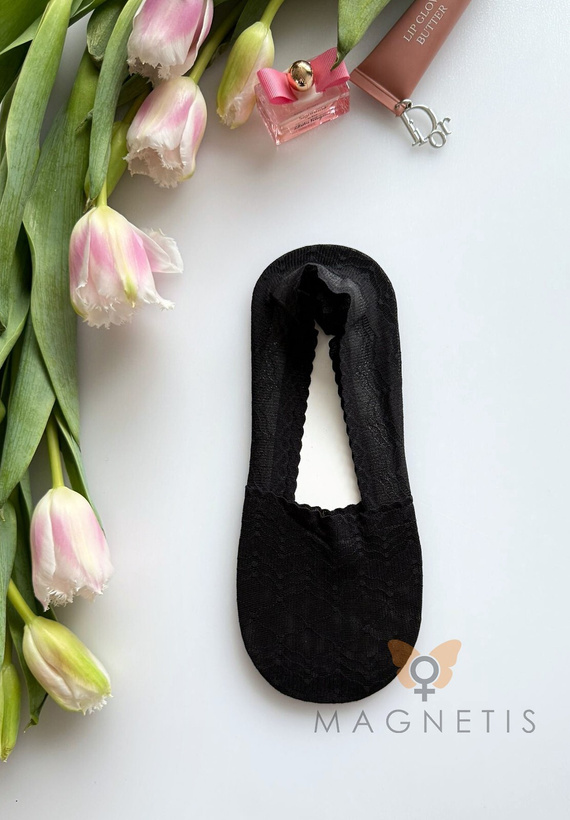 Dámské balerínkové ponožky Magnetis krajkové se silikonem – neviditelné black