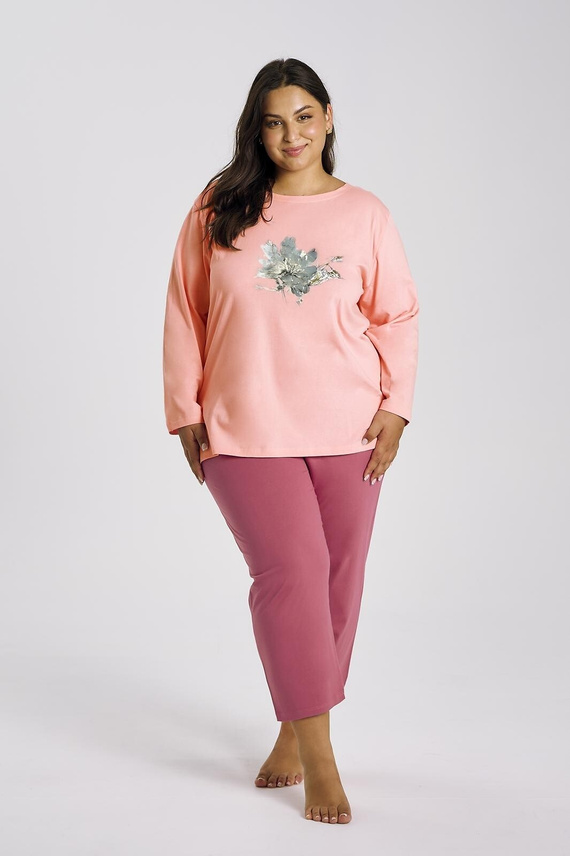 Dámské pyžamo Patricia 3471 TARO - bavlněné, 7/8 rukáv, meruňkové a pohodlné