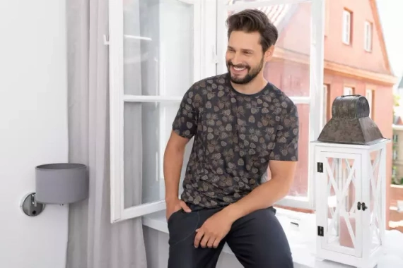 Pinus Pyžamo pánské s krátkým rukávem, dlouhé kalhoty Italská móda - potisk/grafit