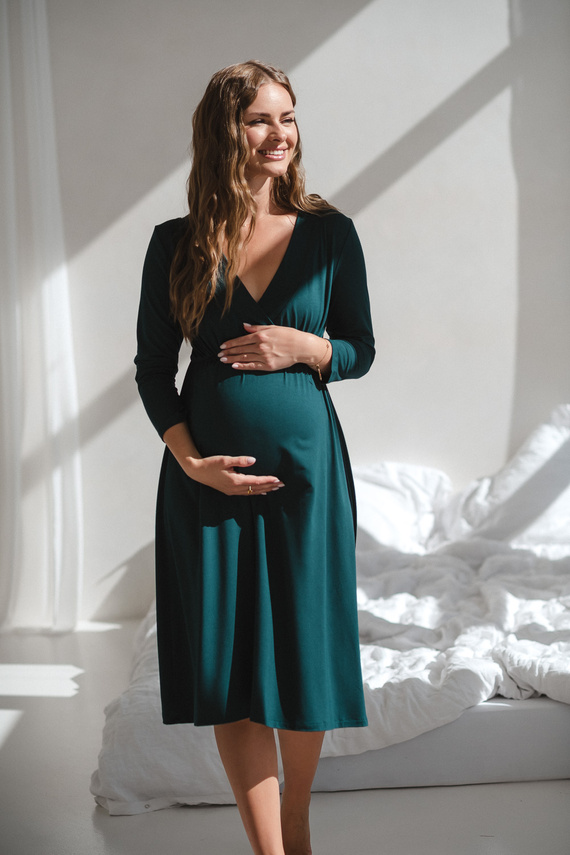 Star Light Těhotenská a kojící bambusová noční košile 7/8 Milk&Love bottle green - prodyšná, pro nemocnici, pohodlné kojení