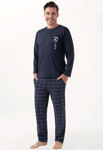 Pánské pyžamo 810 Luna navy blue - bavlna, dlouhý rukáv, kalhoty s kapsami